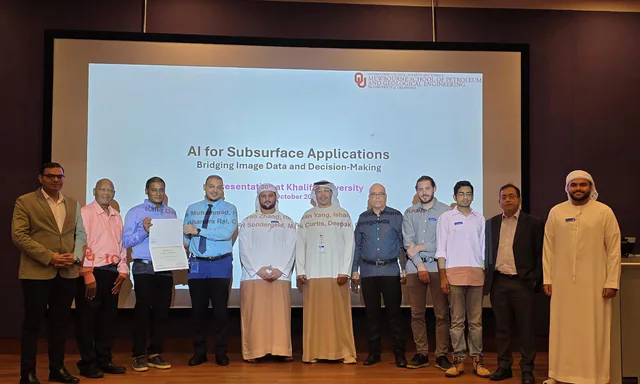 Group photo after the AI for Subsurface Applications talk at Khalifa University